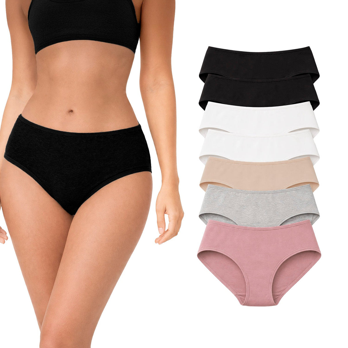 Panty de algodón cobertura completa paquete de 7, multicolor, foto del paquete