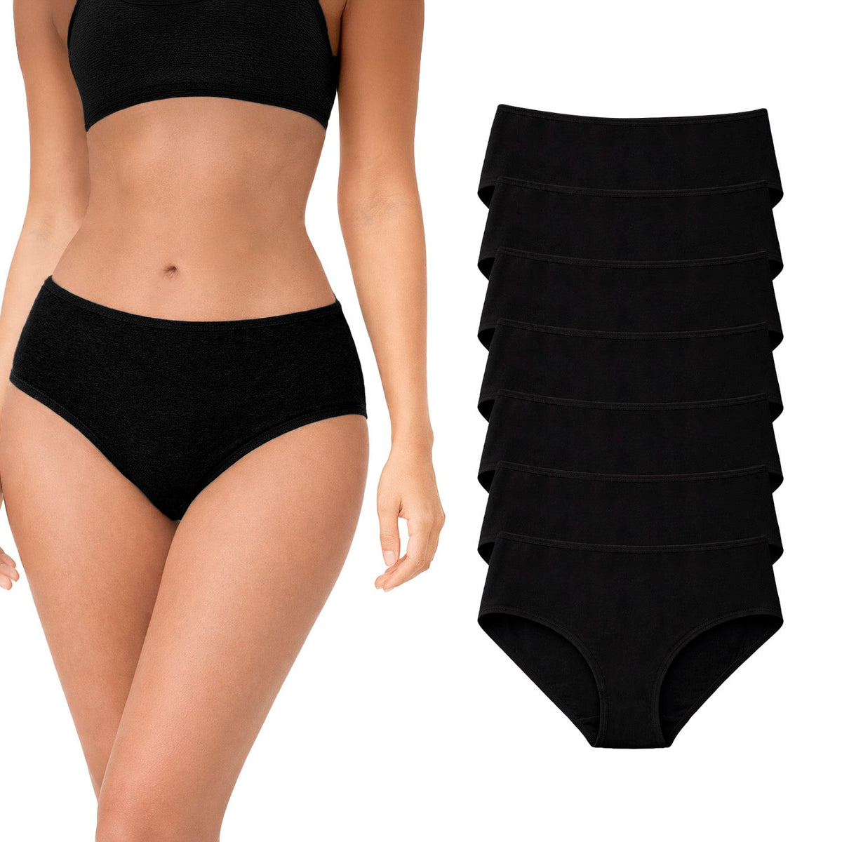 Panty de algodón cobertura completa paquete de 7, negro, foto del paquete