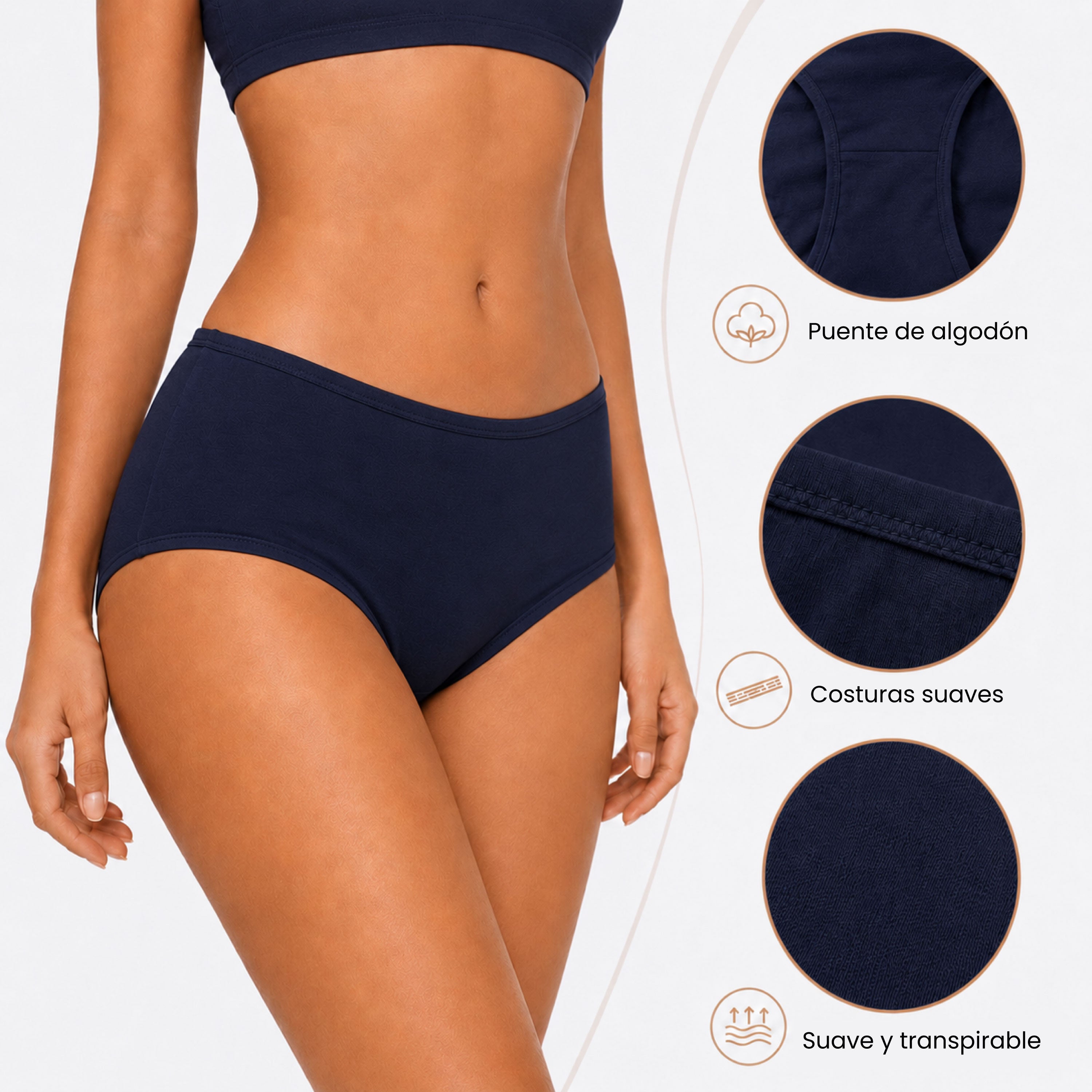 Panties mujer BODYcontrol algodón pack 6, marino azul nude, vista 3