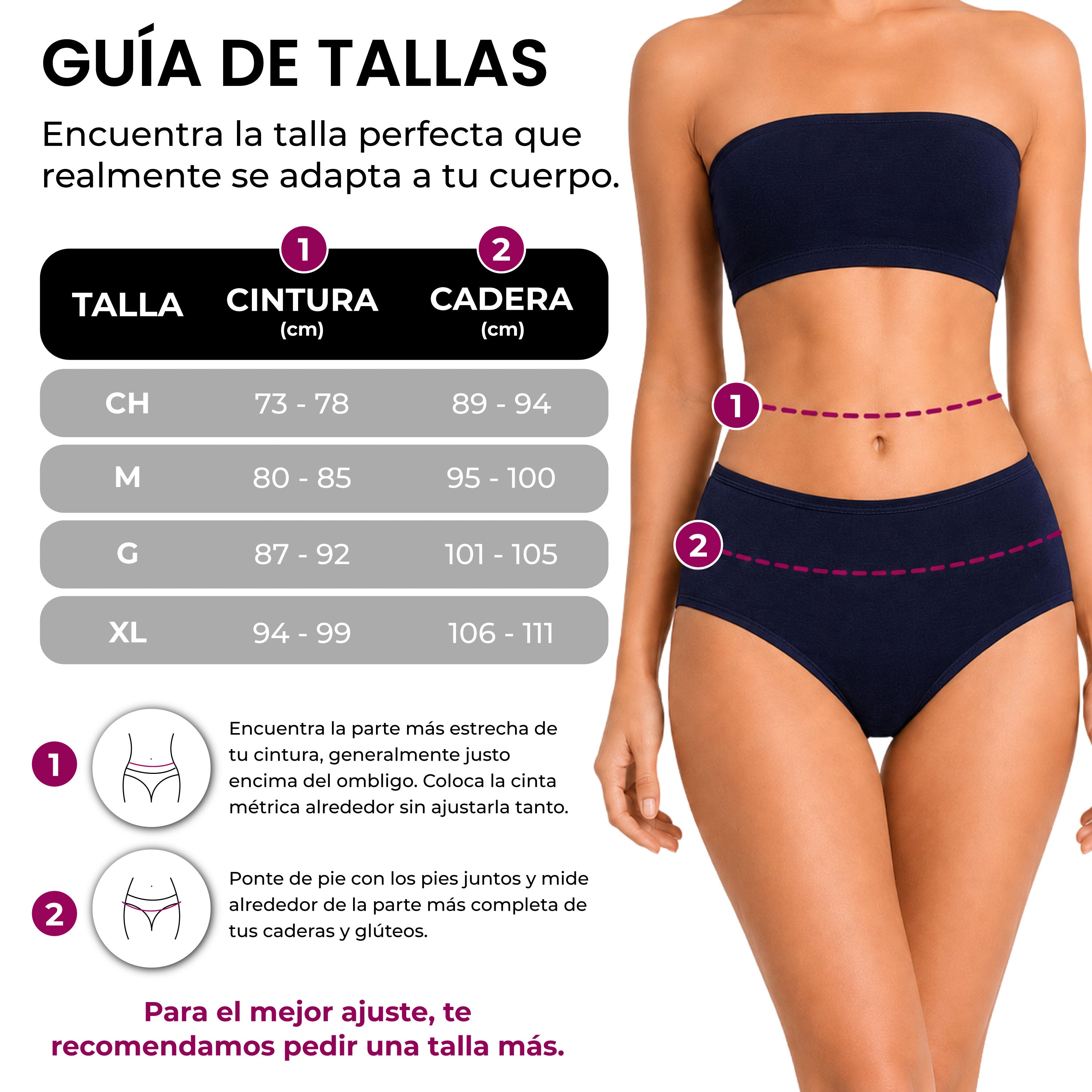 Guía de tallas panties algodón BODYcontrol, set marino azul nude