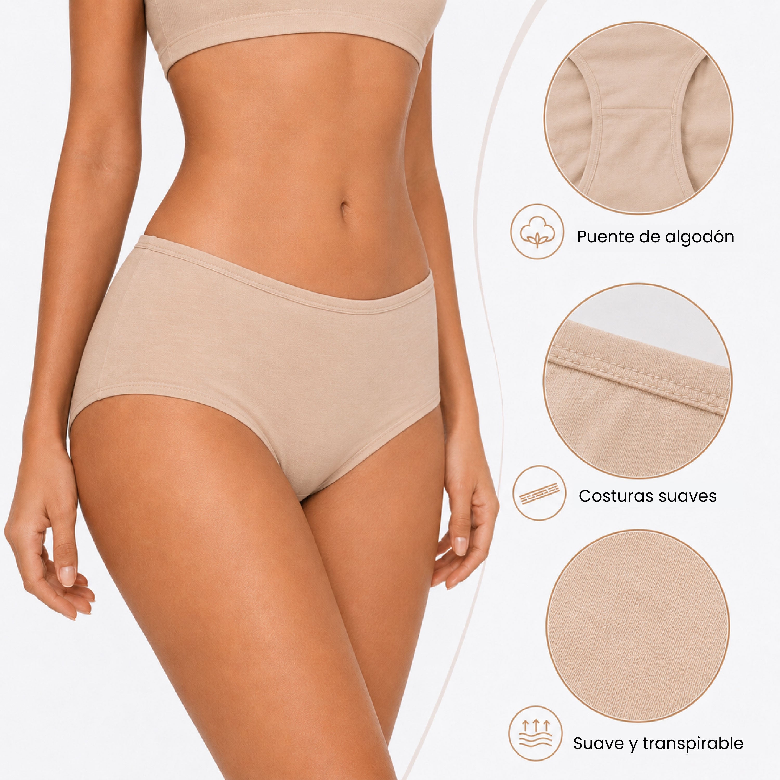 Panties mujer BODYcontrol algodón pack 6, avellana rosa nude, vista 3