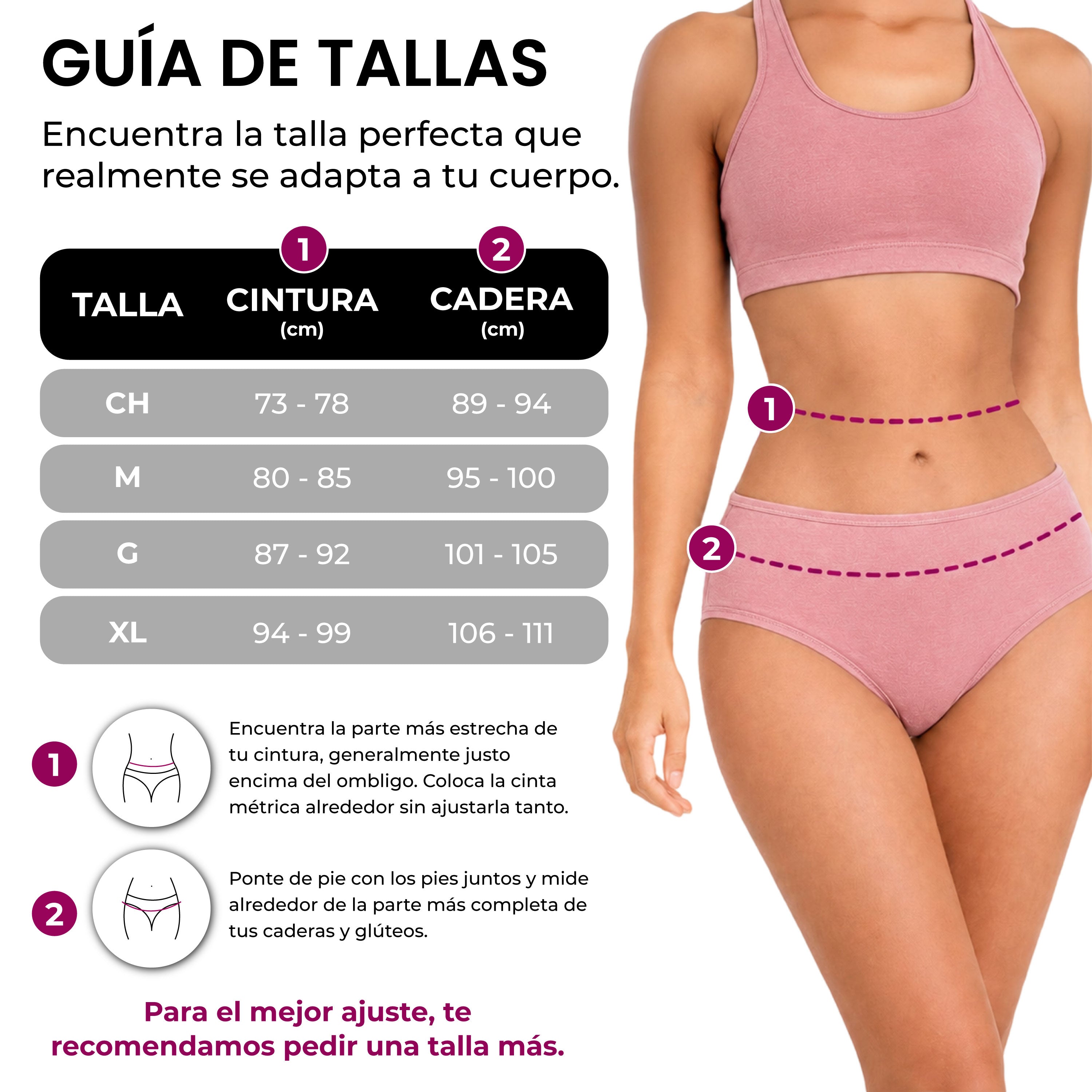Guía de tallas panties algodón BODYcontrol, set multicolor