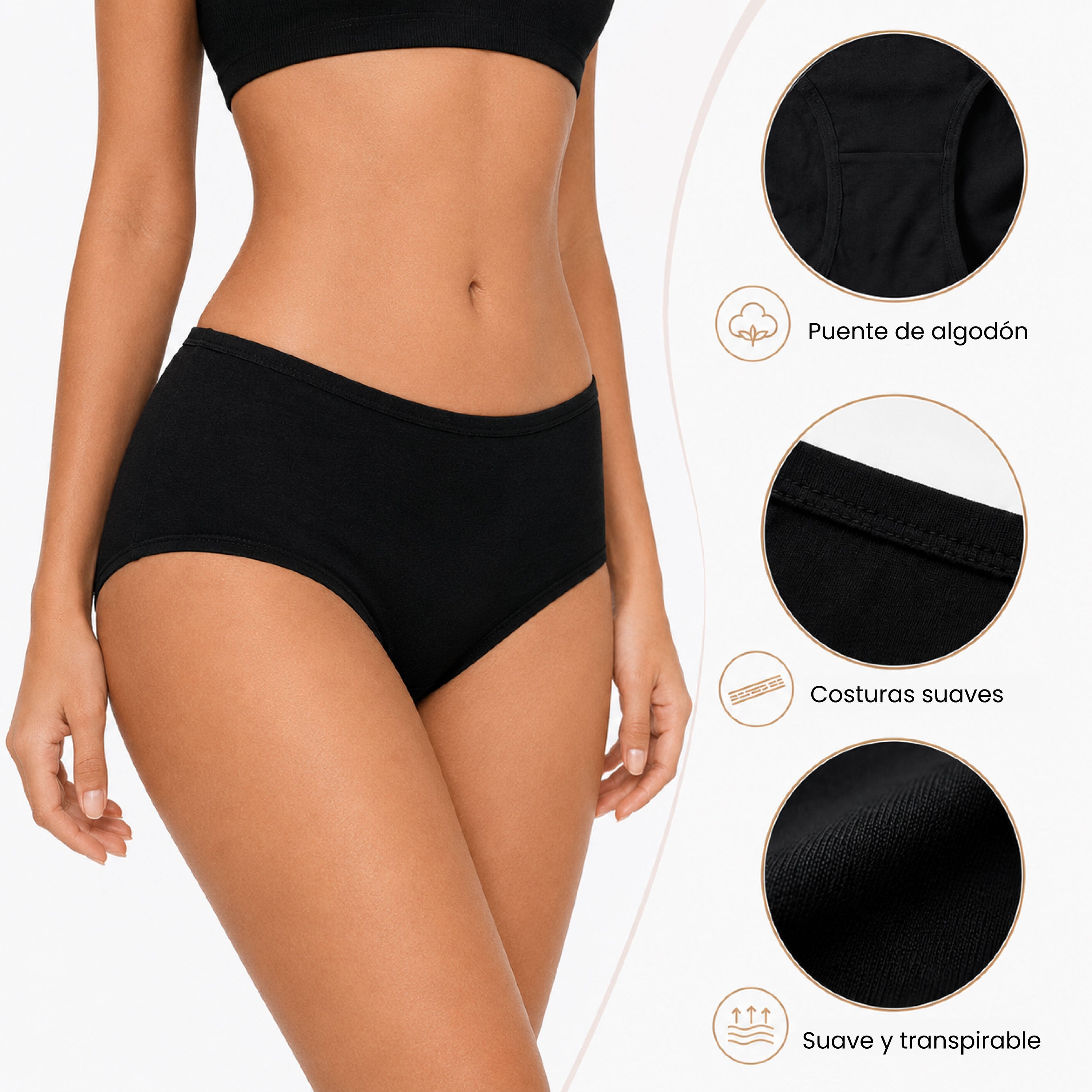 Panties mujer BODYcontrol algodón pack 7, negro, vista 3